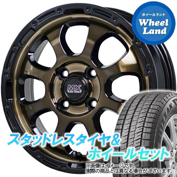 【20日(月)クーポンでお得!!】【タイヤ交換対象】ダイハツ ミラジーノ L650系 ホットスタッフ マッドクロス グレイス ブロンズ＆リムBK ブリヂストン ブリザック VRX2 155/65R14 14インチ スタッドレスタイヤ&ホイールセット 4本1台分