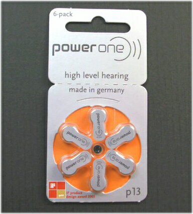 補聴器電池 PR48(P13) 6個セット￥350/ドイツPowerOne製/補聴器用空気電池・補聴器用電池10シートまでメール便発送もOK！