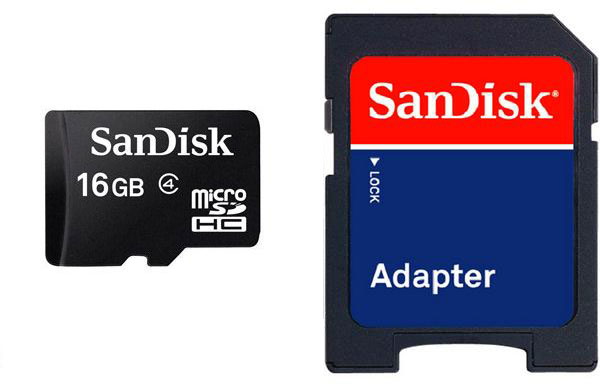 0122 SanDisk 製　MicroSDHC 16GB(SDアダプター付き）Class4準拠