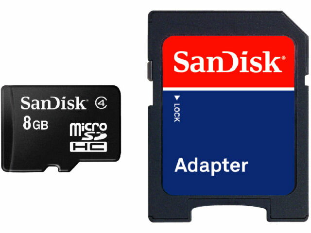 0064 SanDisk 製　MicroSDHC 8GB(SDアダプター付き）Class4準拠