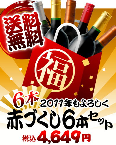 2011年もよろしく（4649）お願いします！1本775円の超お値打ち！新春だから大判振る舞い♪世界の赤ワイン詰め合わせ6本セット