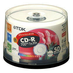 TDK CD-R80EW×50PS（ホワイト） （700MB・ポット・プリンタブル仕様・白色・32倍速）50枚組 1回書き込み用【140296】