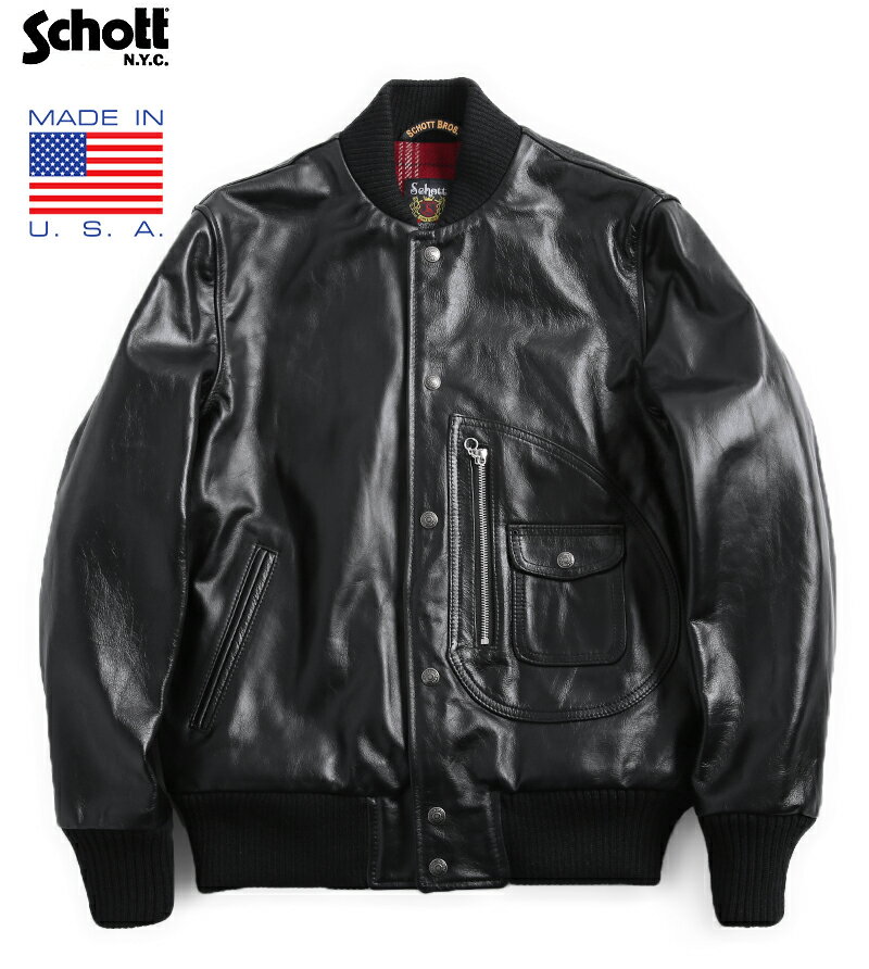 【クーポンで10％OFF】【V】【送料無料】Schott ショット 667US オールレザー VARSITYジャケット BLACK【7374】高品質なカウレザーを採用ダブルライダースの伝統的仕様通称Dポケットを搭載【WIP03】