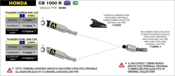ARROW / アロー HONDA CB 1000 R '08 Eマーク証 アルミニウム RACE-TECH サイレンサー + ミッドパイプ | 71732AK