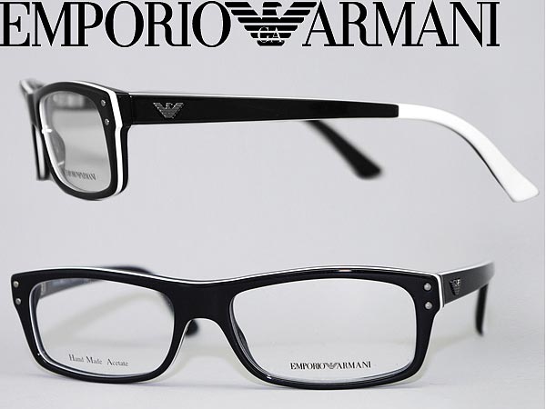 【カード決済OK！】【送料無料】めがね EMPORIO ARMANI スクエア型 ブラック×ホワイト エンポリオアルマーニ メガネフレーム 眼鏡 アイウェア EMP-EA-9865-HJ4 WN0015