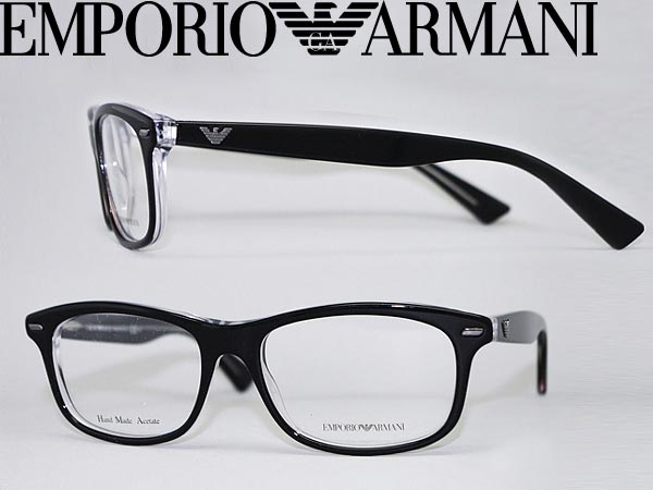 【カード決済OK！】【送料無料】眼鏡 EMPORIO ARMANI ブラック×クリアスケルトン ウェリントン型 エンポリオアルマーニ メガネフレーム めがね EMP-EA-9872-7C5 WN0015