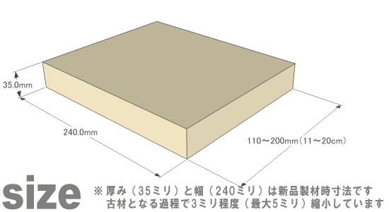 OLD ASHIBA（足場板古材）フリー板厚35mm×幅240mm×長さ110〜200mm　無塗装[受注生産]