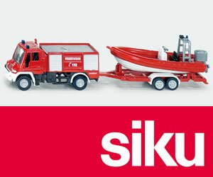 SIKU(ジク)　ユニモグ　消防車ボート付　1/87世界100ヶ国以上で愛されているドイツ製ミニカー