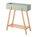 【送料無料】大容量 プランタースタンド/花台 【グリーン】 幅60.5×奥行28×高さ72.5cm 木製 スチール 棚付き 【組立品】 〔ベランダ〕