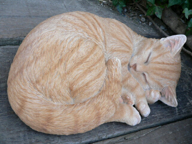 猫の置物 茶虎猫 居眠り猫 B 40QYN12689 キャット ガーデンオブジェ CAT 動物 オー...:worldon:10000818
