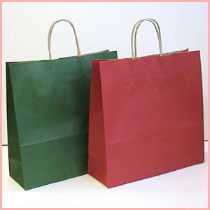 シンプルバッグ赤5+緑5：10枚束パック手提げバッグ（束）