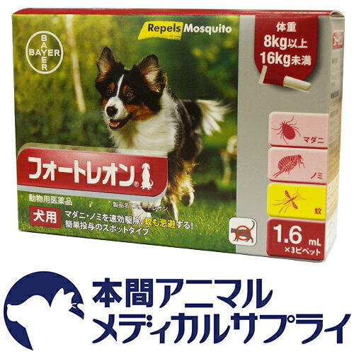 バイエル薬品犬用 フォートレオン 1.6mlx3（体重8kg〜16kg）【動物用医薬品】...:wwpc:10000672