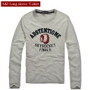 ロンT メンズ Tシャツ 長袖 クルーネック アメカジ ロゴ ワッペン グレー