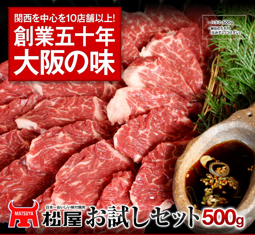 焼肉 ハラミ500g 送料無料 日本一売れてる 秘伝のタレ付き ハラミ500gセット BBQ 焼き肉...:yakinikumatsuya:10000116