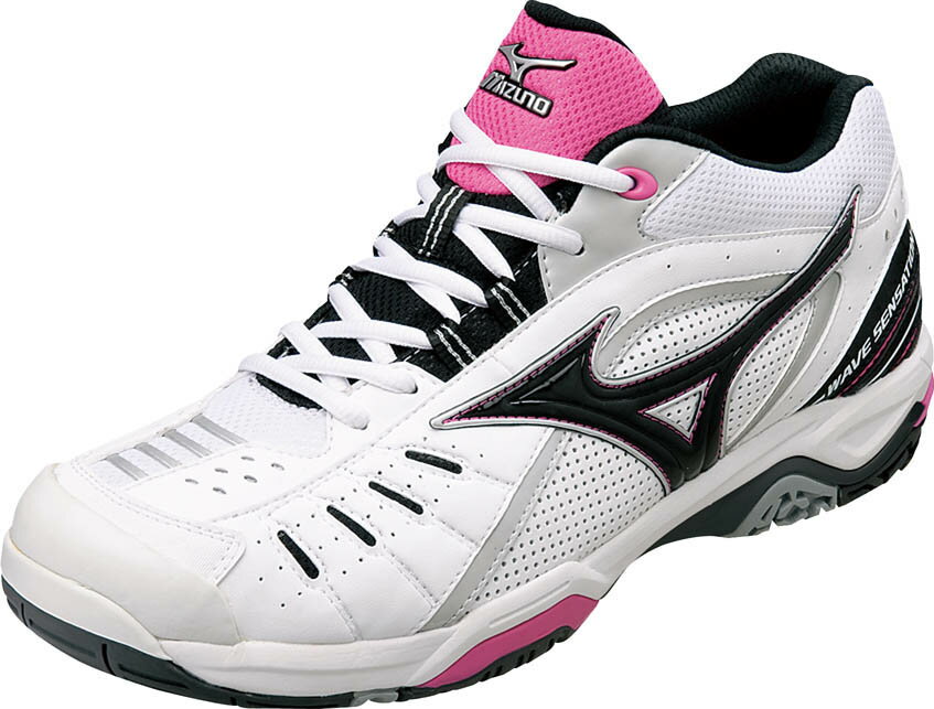 ★ミズノ★mizuno★テニスシューズウエーブセンセーション EX 09：ホワイト×ブラック／ピンク （6KD23009）★