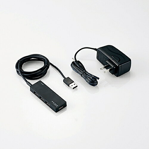 USBハブ エレコム <strong>電源付き</strong> U2H-AN4SBK USB2.0ハブ ACアダプタ付 ブラック