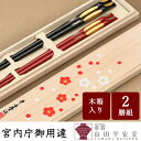 【 宮内庁御用達 】≪吉祥梅箱入≫夫婦箸 日月 2膳セット 漆器 漆塗 (結婚祝 ペアギフト)