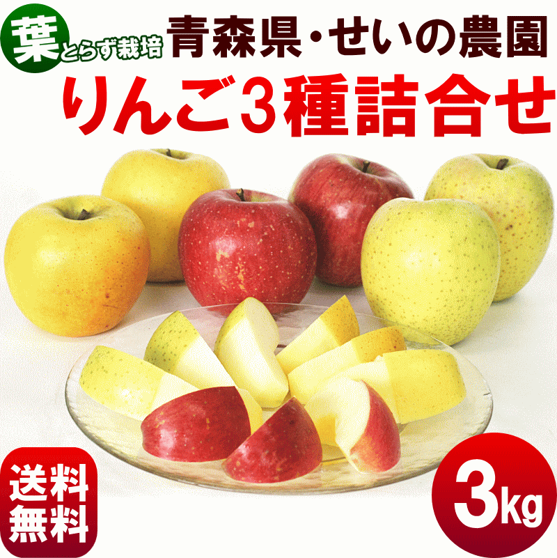 りんご【送料無料】青森県せいの農園・葉とらず栽培【りんご三種詰合せ】3kg (9〜11玉)…...:yamagata-kikou:10002221