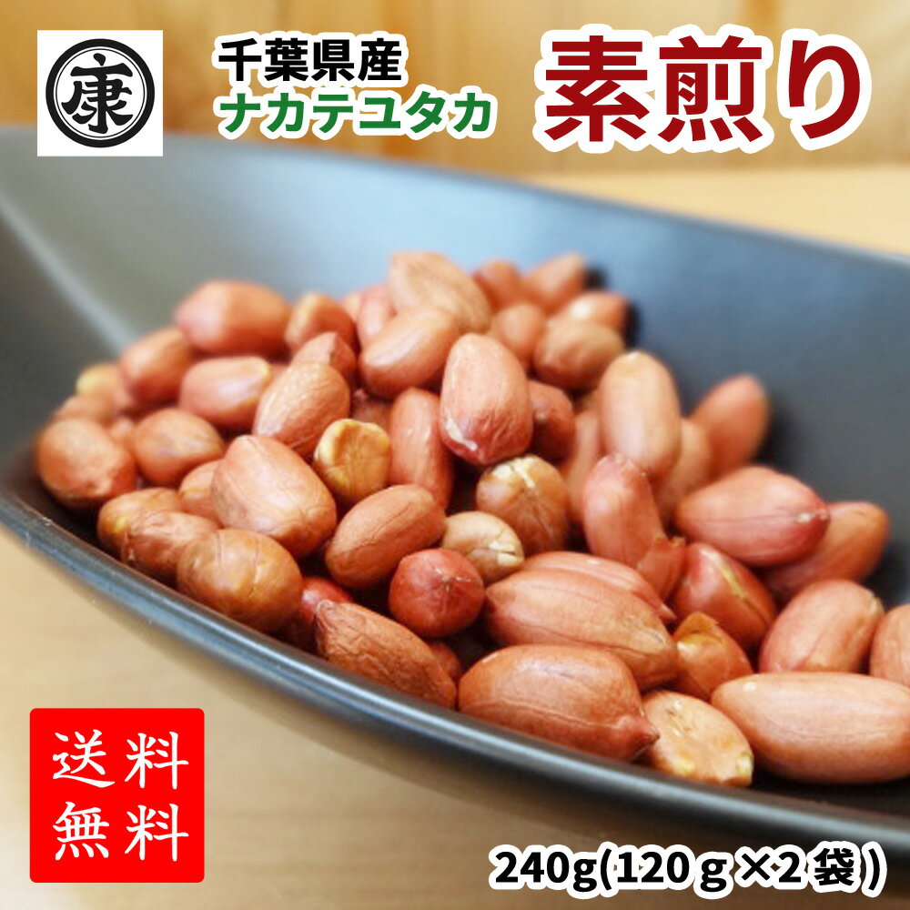 令和5年産新豆！千葉県産落花生 素煎り　たっぷり240g(120g×2袋)【送料無料】海岸もの使用 粒ぞろい！こだわりの≪厳選原料使用≫　<strong>ピーナッツ</strong> 落花生 薄皮付 おつまみ 健康　チャック付袋使用