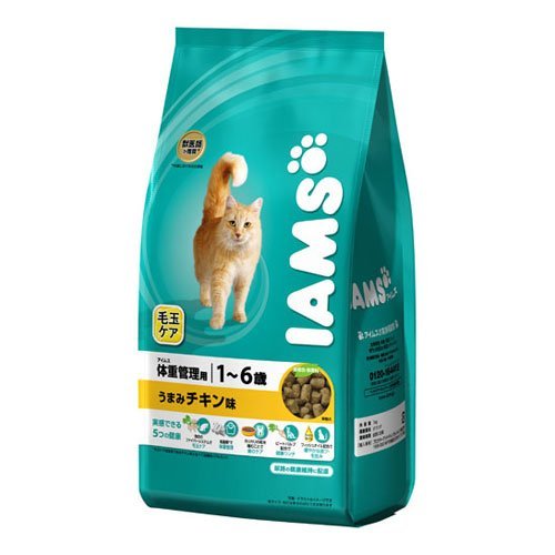 IAMS アイムス 成猫用 毛玉ケア 体重管理用 1歳 - 6歳 うまみチキン味 3KG