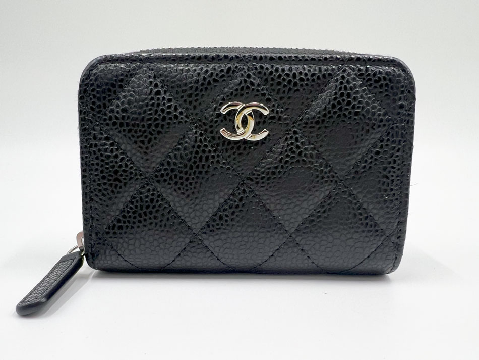 CHANEL シャネル マトラッセ コインケース 小銭入れ コンパクト財布 ブラック キャビアスキン グレインドカーフスキン レザー シルバー金具 超美品 【中古】