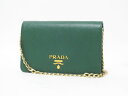 PRADA プラダ チェーンウォレット ショルダーバッグ ポーチ 財布 サフィアーノ グリーン ミラー付き 美品 【中古】