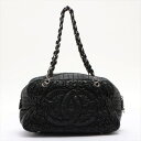 CHANEL【シャネル】ココマーク ココチャーム付き ダブルチェーンショルダー ラムスキン 黒(シルバー金具) ボストンバッグ レディース バッグ トートバッグ ハイブランド 【中古】【送料無料】