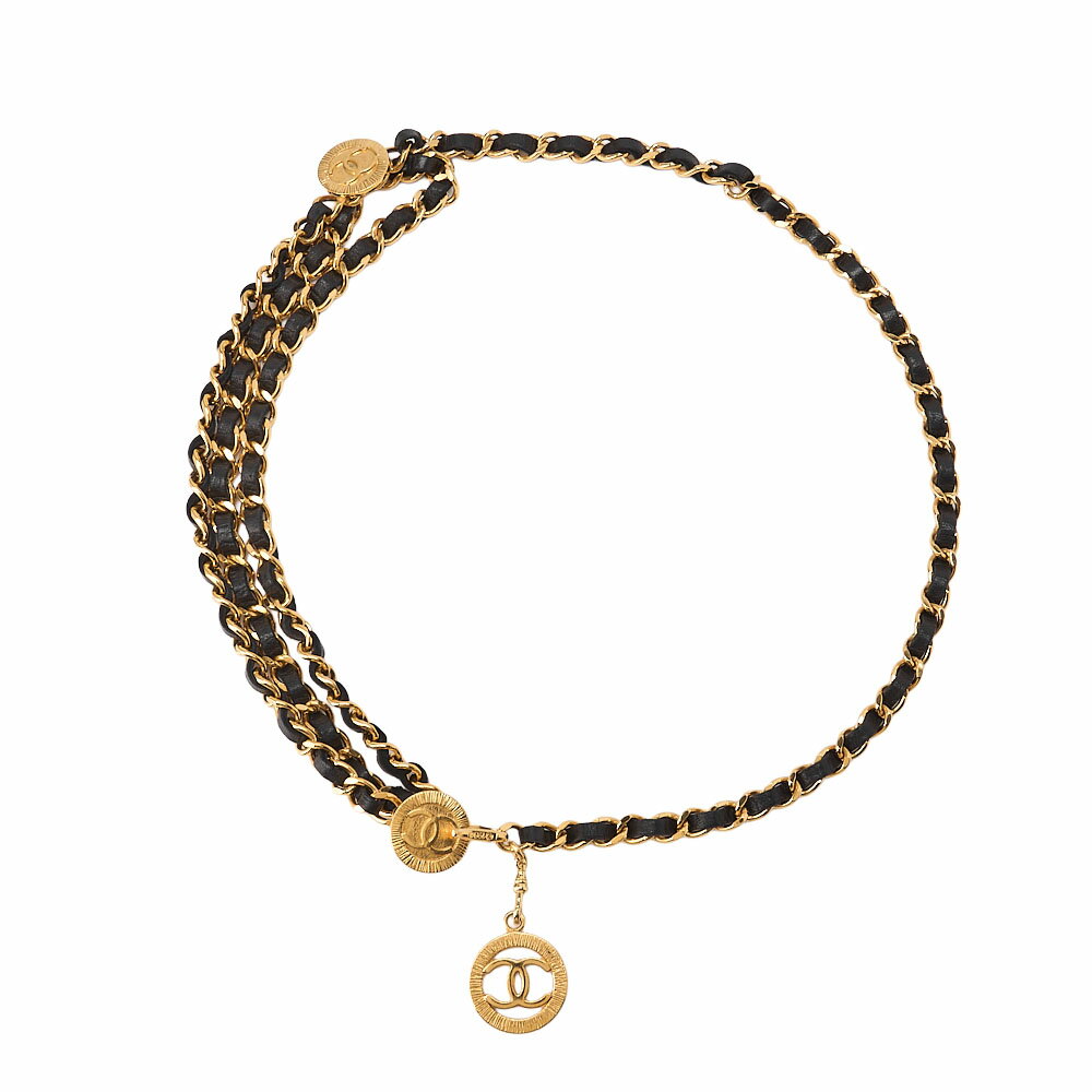 CHANEL シャネル ココマーク チェーンベルト 三連　GP×革　 黒×ゴールド（ゴールドメッキ）チェーンベルト イヤリング ハイブランド【中古】【送料無料】