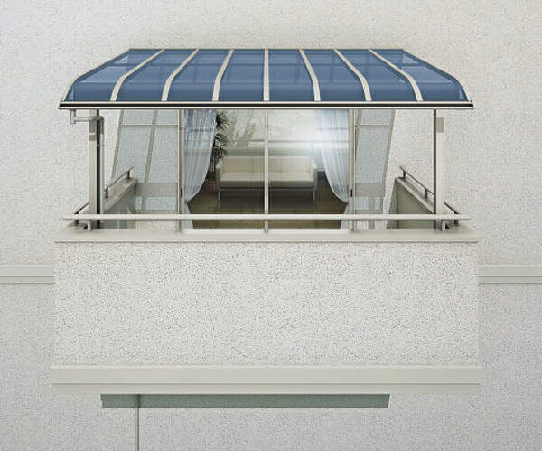 ベランダ　物干し　躯体式バルコニー屋根　ヴェクターアール型　2.0間6尺　部品箱付　熱線遮断ポリカ　2階　テラス屋根