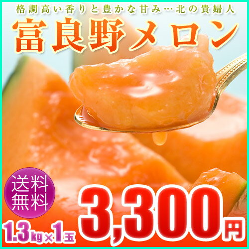 富良野メロン約1.3kg×1玉【送料無料】贈り物に北海道メロンの人気商品　赤肉メロン「ふらのメロン」