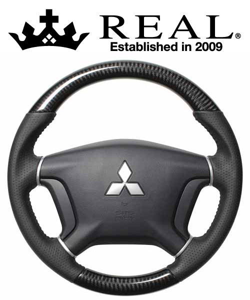 REAL STEERING オリジナルシリーズ ミツビシ デリカ D:5 前期 CV#W用 カラー：ブラックカーボン (D5-BKC-BK)【ハンドル】【自動車パーツ】レアル ステアリング