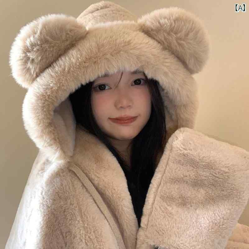 韓国 女性 春夏 秋　冬 レディース かわいい おしゃれ クマ ケープ 秋　冬 厚手 ブランケットショール フード 昼寝 ブランケット ケープ ブランケット ケープ