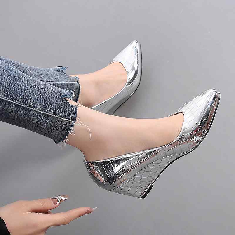 パンプス レディース ポインテッドトゥ 6cm 7cm 8cm ヒール ウェッジソール スリッポン PUレザー 合皮 婦人靴 仕事用 普段使い 春秋 黒 ブラック 銀 シルバー 金 ゴールド