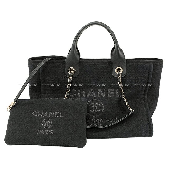 CHANEL シャネル ドーヴィル ショッピングバッグ 黒 (ブラック) ミックスファイバー シャンパンゴールド金具 AS3351 トートバッグ 新品同様【中古】([Pre-loved] CHANEL Deauville Shopping Bag Noir (Black) Mixed fiber Champagne Gold HW AS3351 tote bag)