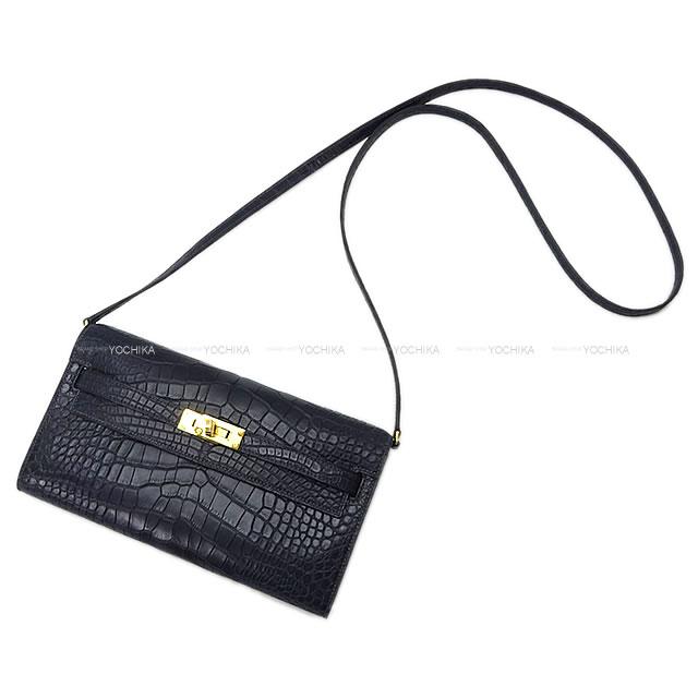 HERMES エルメス ケリーウォレット ロング トゥーゴー ブルーインディゴ クロコダイル アリゲーターマット ゴールド金具 長財布 K刻印 新品(HERMES Kelly Wallet Long To Go Blue Indigo Crocodile Alligator Mat Gold HW long wallet[BRAND NEW][Authentic])
