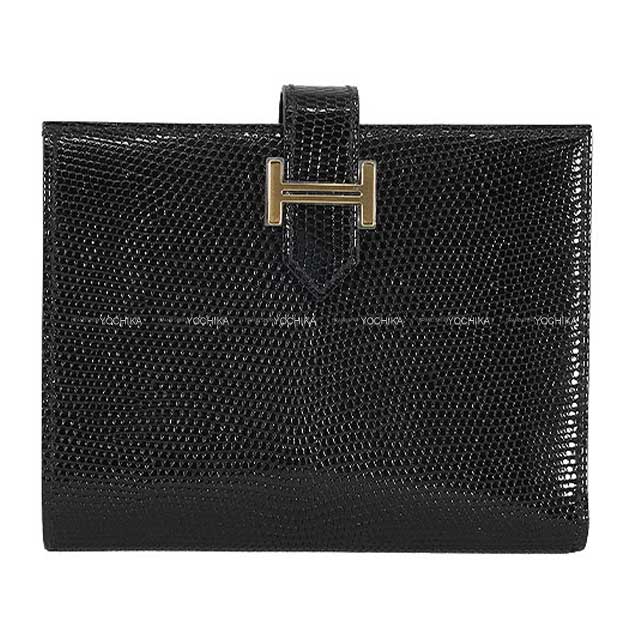 HERMES エルメス ベアンコンパクト 黒 (ブラック) リザード ゴールド金具 二つ折り財布 K刻印 新品(HERMES Bearn Compact Noir (Black) Lizard Gold HW Bi-fold wallet[BRAND NEW][Authentic])