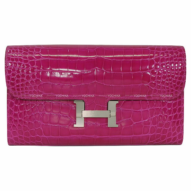 HERMES エルメス コンスタンス ロング ローズシェヘラザード (ローズシェラザード) クロコダイル アリゲーター シルバー金具 長財布 Y刻印 新品未使用(Constance Long Wallet Rose Sheherazade Crocodile Alligator Lisse long wallet)