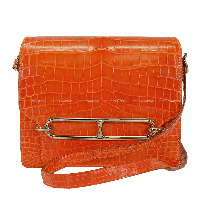 HERMES エルメス サック ロウリス(ルリ) 23 GM オレンジ クロコダイルニロティカス シルバー金具 ショルダーバッグ □Q刻印 SAランク【中古】([Pre-loved] HERMES Sac Roulis 23 GM Orange Crocodile Niloticus Lisse Silver HW Shoulder bag[USED SA][Authentic])
