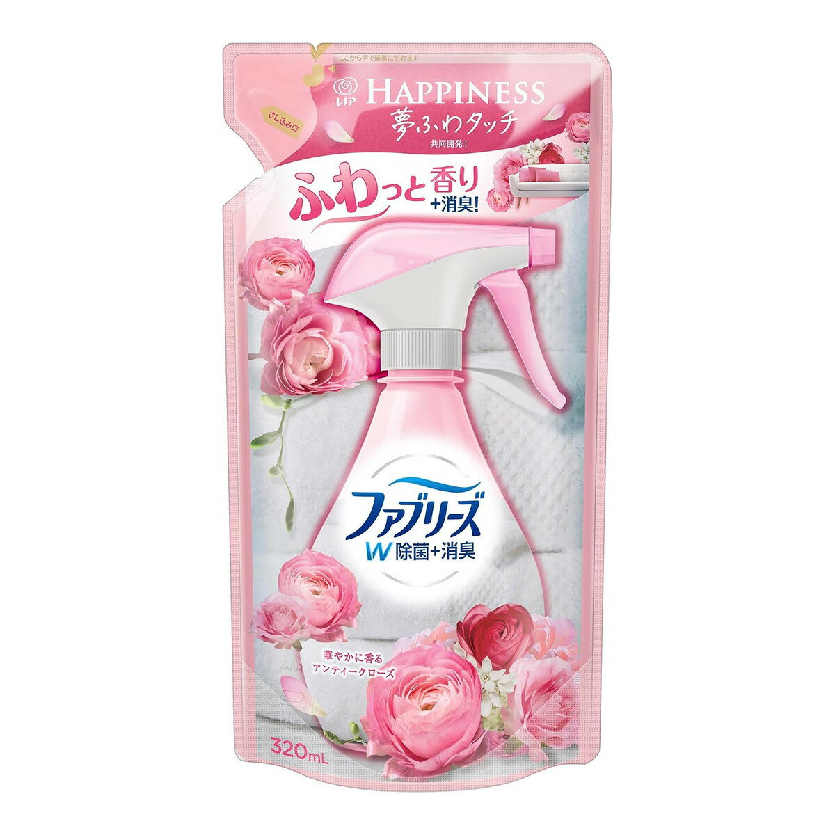 【×3袋セット送料込】P&G ファブリーズwithレノアハピネス アンティークローズ＆フローラルの香り 詰替 320mL　消臭<strong>スプレー</strong> ファブリーズ(febreze)(4902430642927)