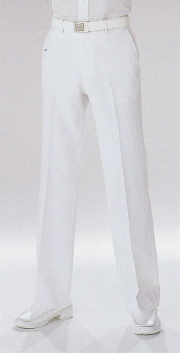 男性用、男子白ズボンノータックでスッキリとしたデザイン