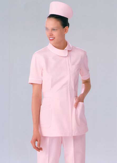 【送料無料】袖口と衿にパイピングのアクセント／女性用ナースウエア上衣／ピンク