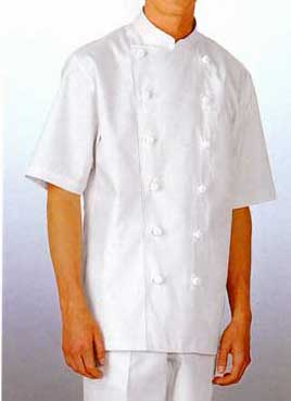 夏用半袖コックコート男女兼用薄手の素材を使用。抗菌防臭加工素材使用