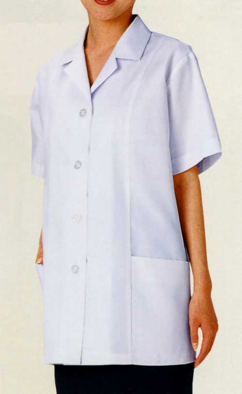 《O-157対応制菌素材使用》女性調理衣／衿付き／半袖／白