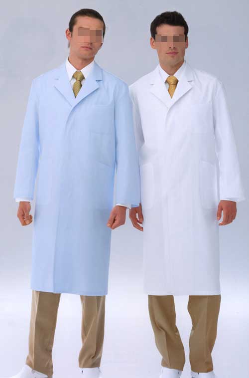 男性ドクター用白衣　シングル型　ホワイト/ブルー