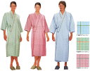 男女兼用患者衣(着物式)千鳥格子プリントブルー(写真右)