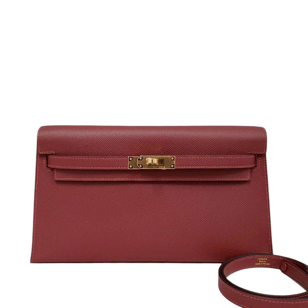 【新品同様・未使用品】エルメス HERMES ケリーエラン エプソン ルージュアッシュ G金具 K刻印