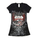 #411006リバティ(LIBERTY)Vネック半袖Tシャツ - KICKS ON 66 レディース ウエスタン ストレッチ 伸縮素材 ダンス 衣装 キラキラ スタッズ プリント 黒 ブラック XS S M L XL 7173 BLACK 【RCP】