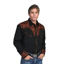 #912011スカリー(Scully)フローラル刺繍入りウエスタンシャツ - MEN'S FLORAL TOOLED EMBROIDERY SHIRT ステージ衣装 ロカビリー カントリー フラワー 花 バラ 薔薇 大きいサイズ 黒 ブラック S M L XL P 634 BLK 【RCP】