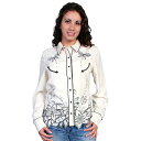 #912185スカリー Scully 蝶&フワラー 刺繍入り ウエスタンシャツ アイボリー PL 736 IVO XS-M