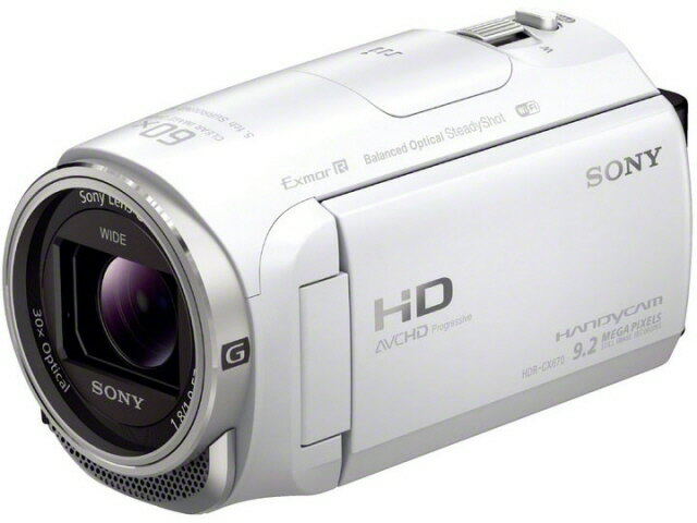 SONY ビデオカメラ HDR-CX670 (W) [ホワイト] [タイプ：ハンディカメラ ハイビジョン対応：フルハイビジョン 撮影時間：150分 本体重量：305g 撮像素子：CMOS 1/5.8型 動画有効画素数：229万画素]